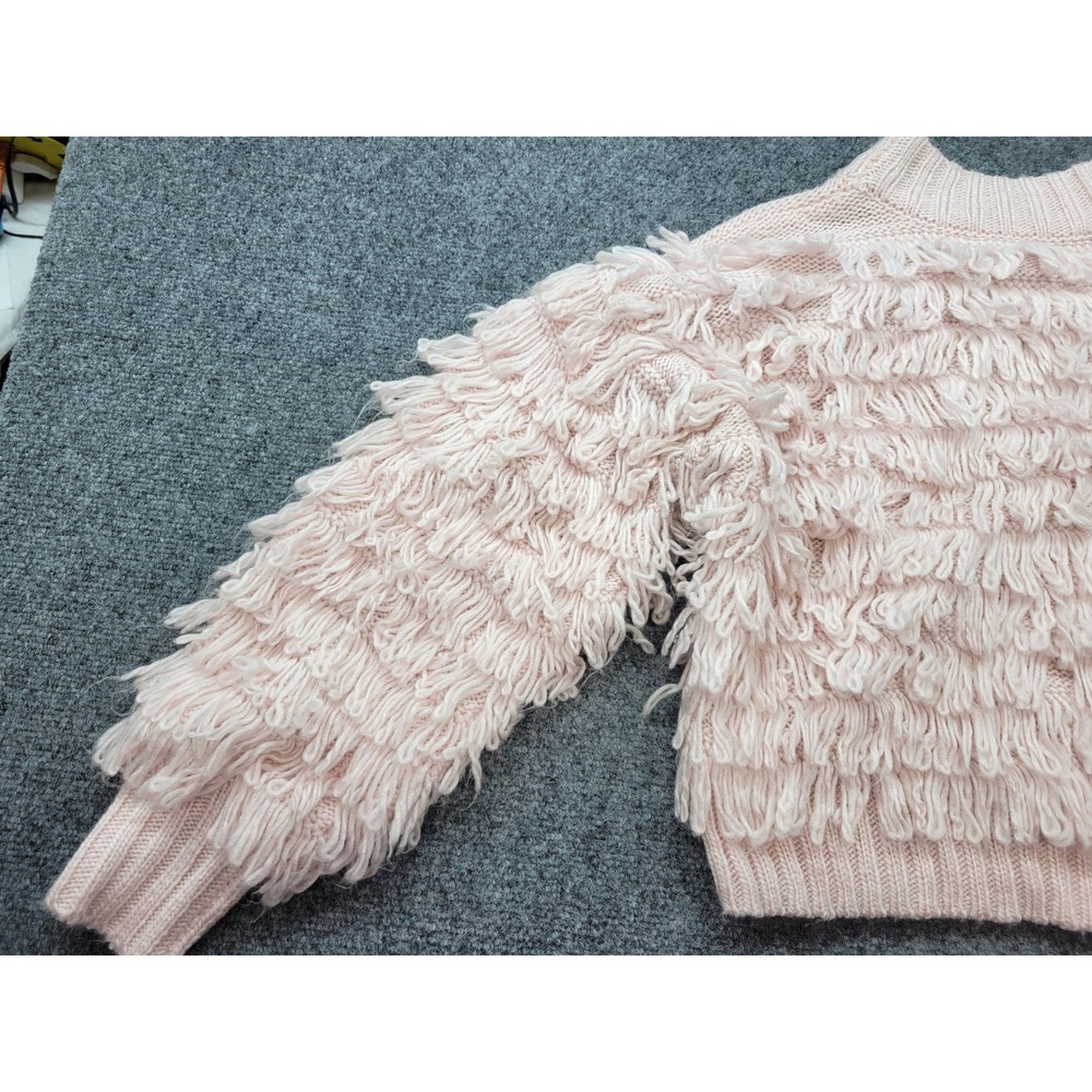 Urban Outfitters Shaggy Fringe Knit Sweater Pink Mock Neck Cropped Medium UO - Picture 11 of 16